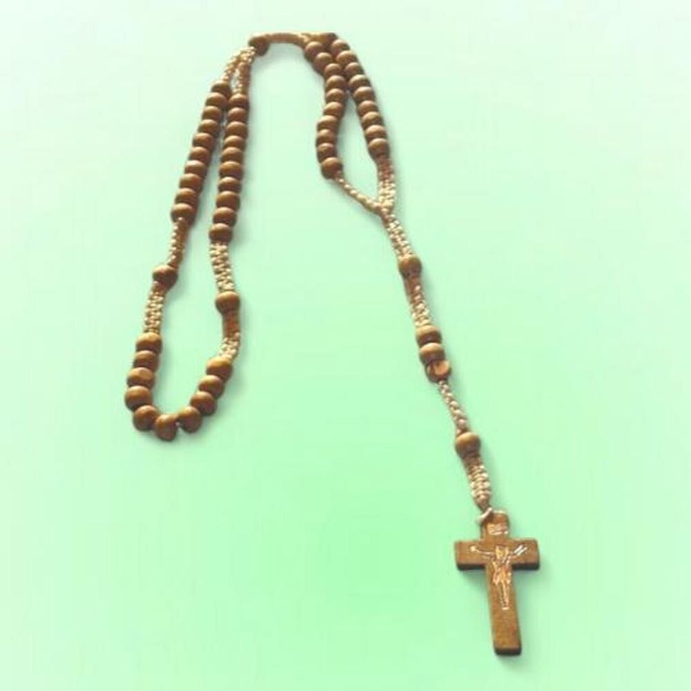 beautiful light wood rosary necklace